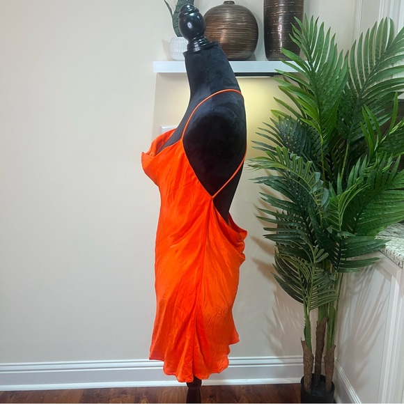 ZARA Orange Draped Neck Cross Back Slip Dress Medium - Picture 3 of 10